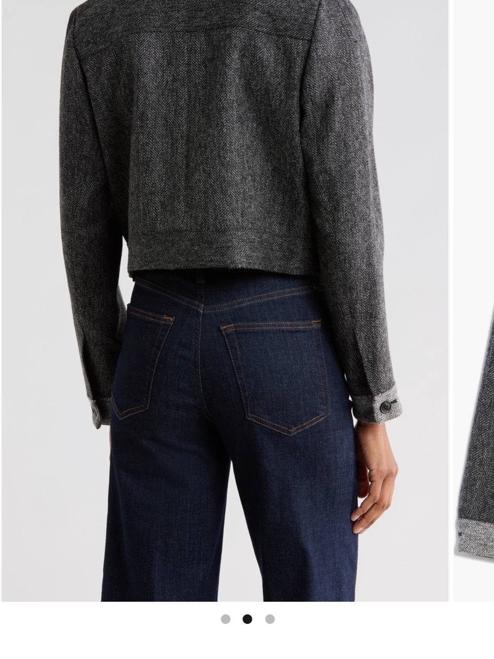 Frame Black and Gray Herringbone Cropped Wool Jacket - Picture 2 of 7